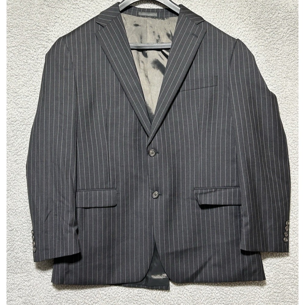 Polo Ralph Lauren Suit Jacket Mens 42R Gray Pinstripe 2 Button Wool Canvas